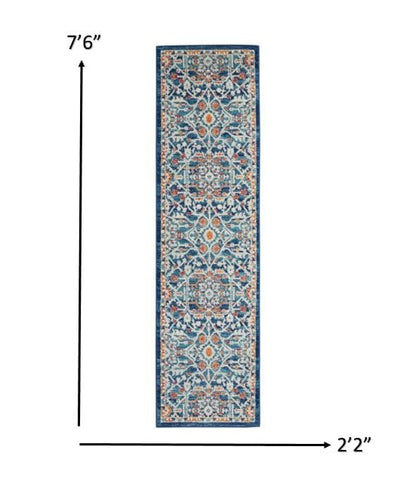 2’ X 3’ Blue White Multi Medallion Medallion Scatter Rug