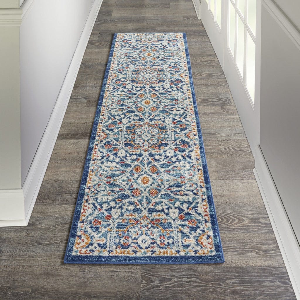 2’ X 3’ Blue White Multi Medallion Medallion Scatter Rug