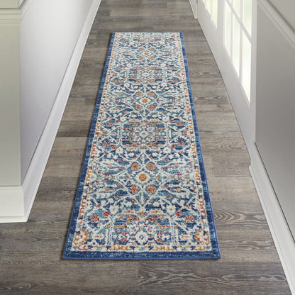 2’ X 3’ Blue White Multi Medallion Medallion Scatter Rug