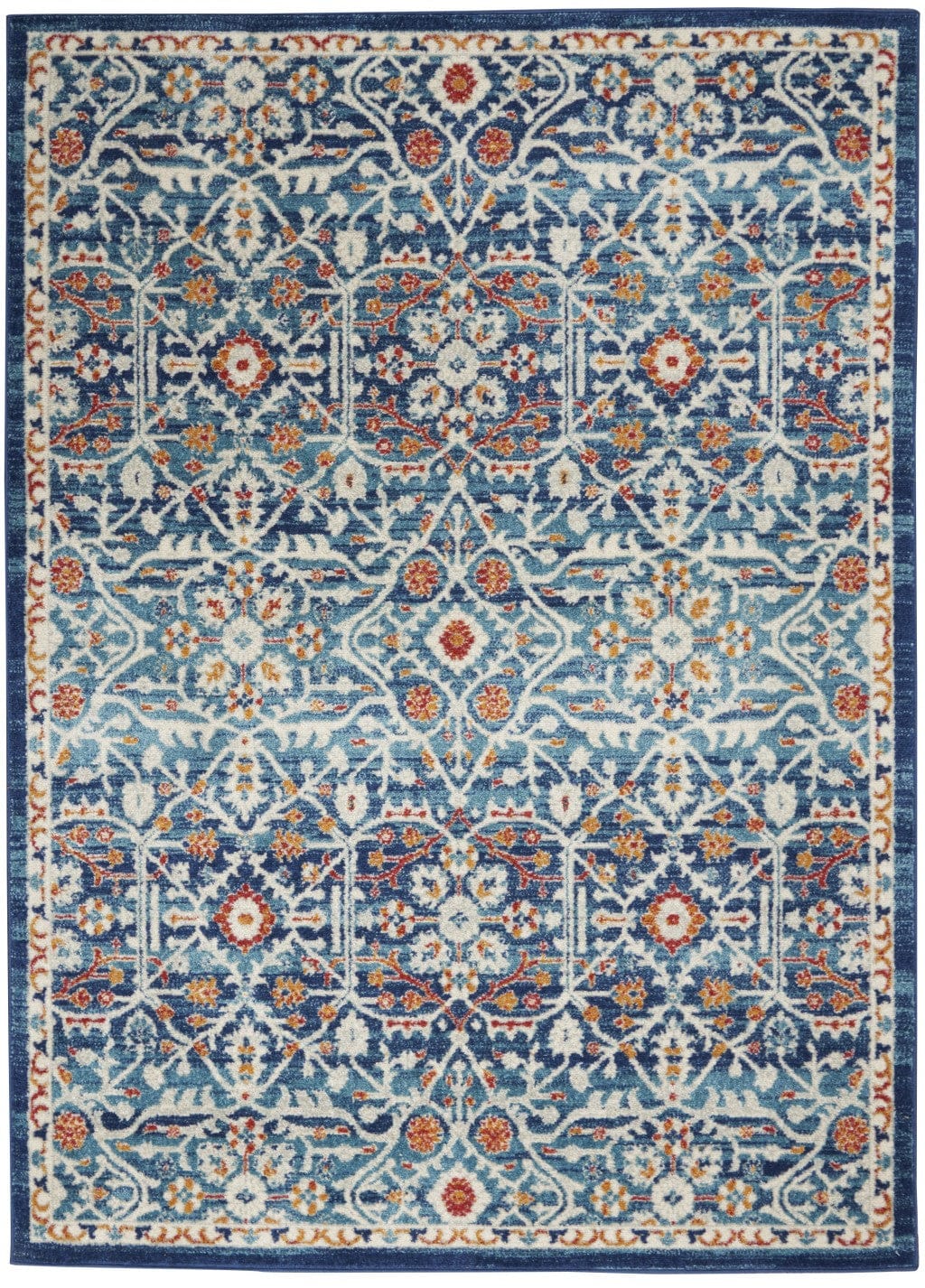 2’ X 3’ Blue White Multi Medallion Medallion Scatter Rug