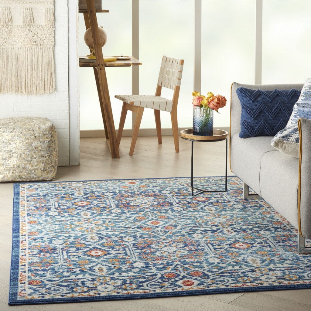 2’ X 3’ Blue White Multi Medallion Medallion Scatter Rug
