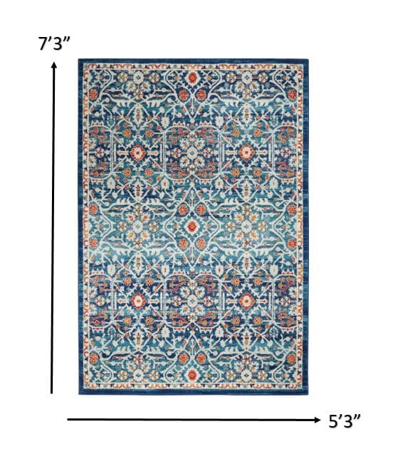 2’ X 3’ Blue White Multi Medallion Medallion Scatter Rug