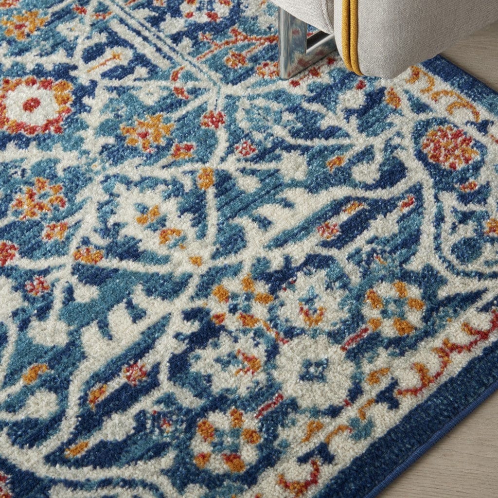 2’ X 3’ Blue White Multi Medallion Medallion Scatter Rug