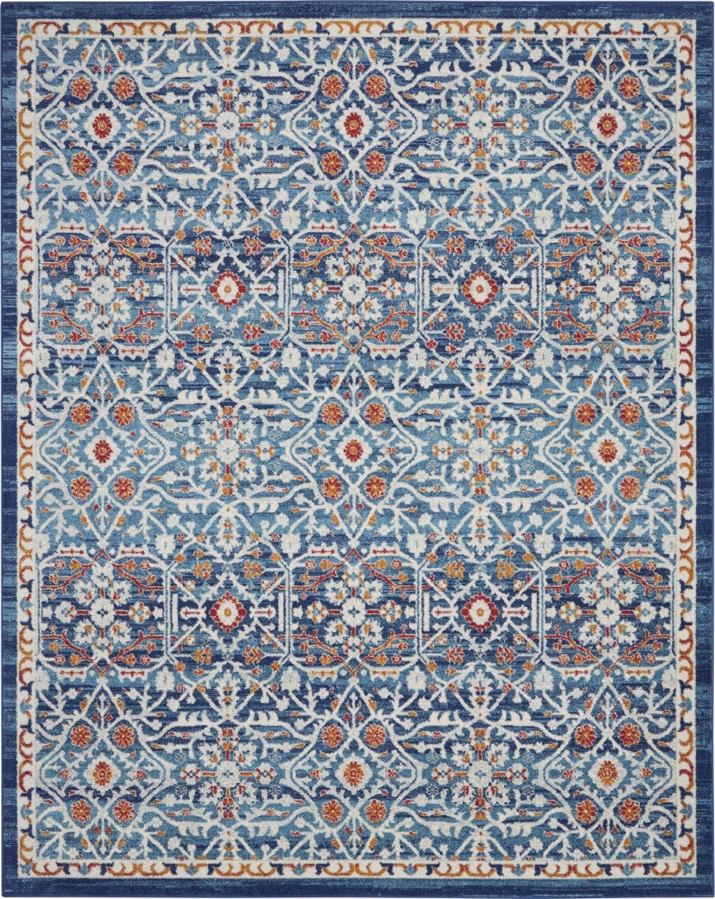 2’ X 3’ Blue White Multi Medallion Medallion Scatter Rug