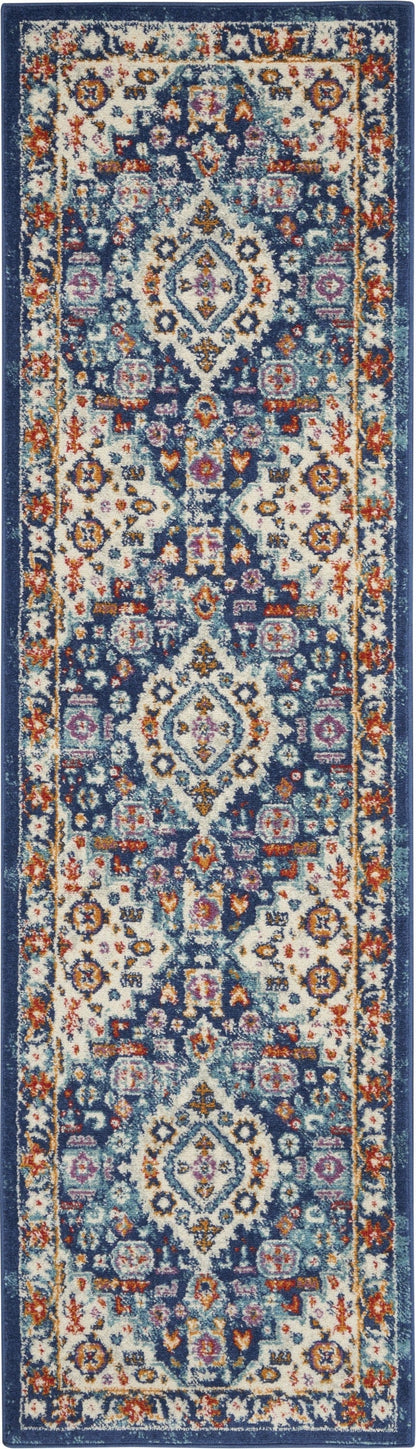 2’ X 8’ Blue And Ivory Medallion Runner Rug