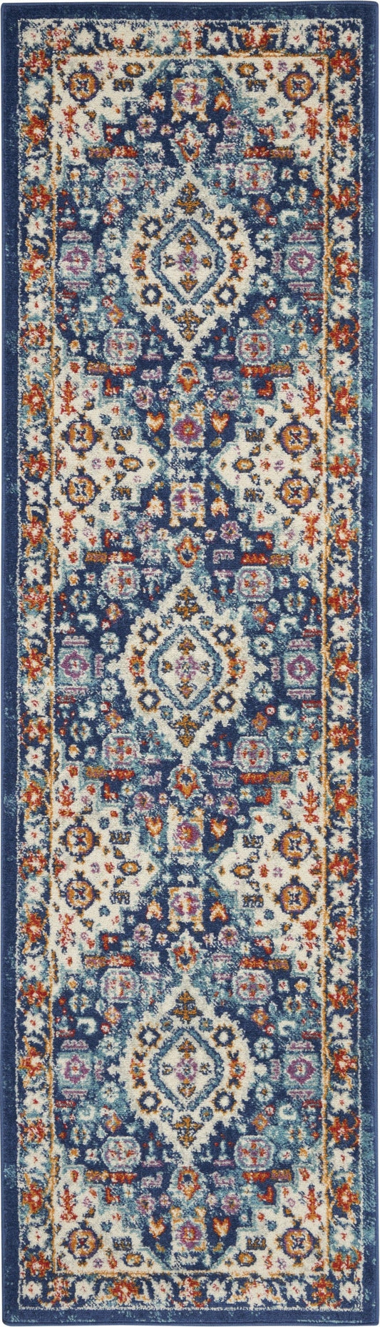 2’ X 8’ Blue And Ivory Medallion Runner Rug