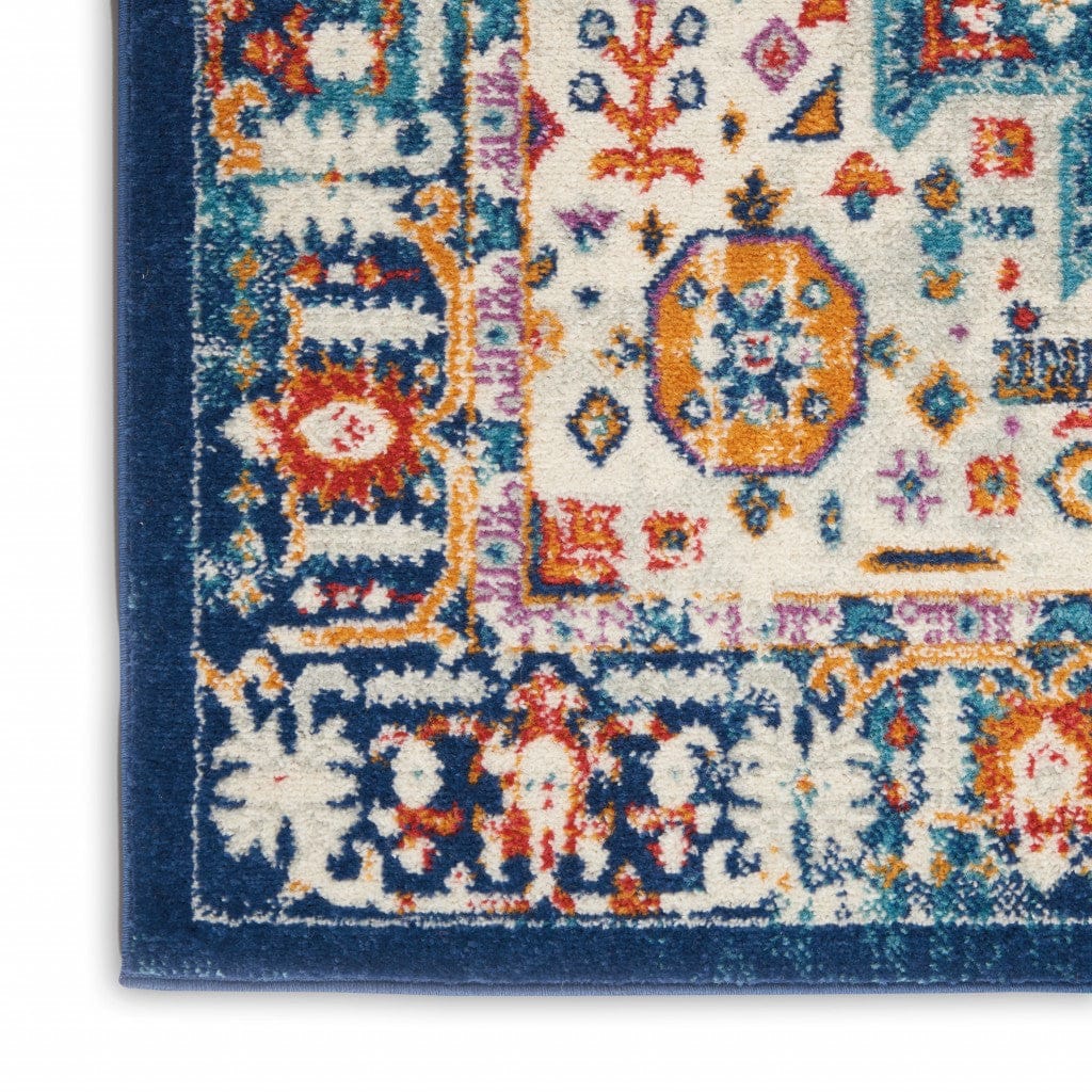 2’ X 8’ Blue And Ivory Medallion Runner Rug