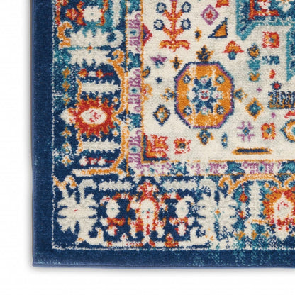 2’ X 8’ Blue And Ivory Medallion Runner Rug