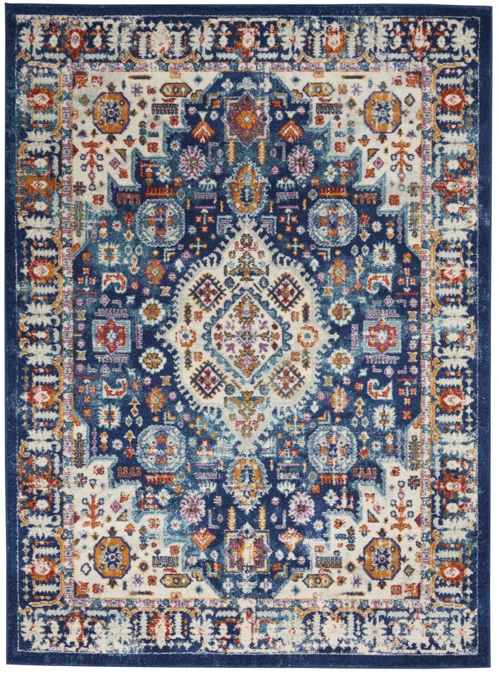 2’ X 8’ Blue And Ivory Medallion Runner Rug