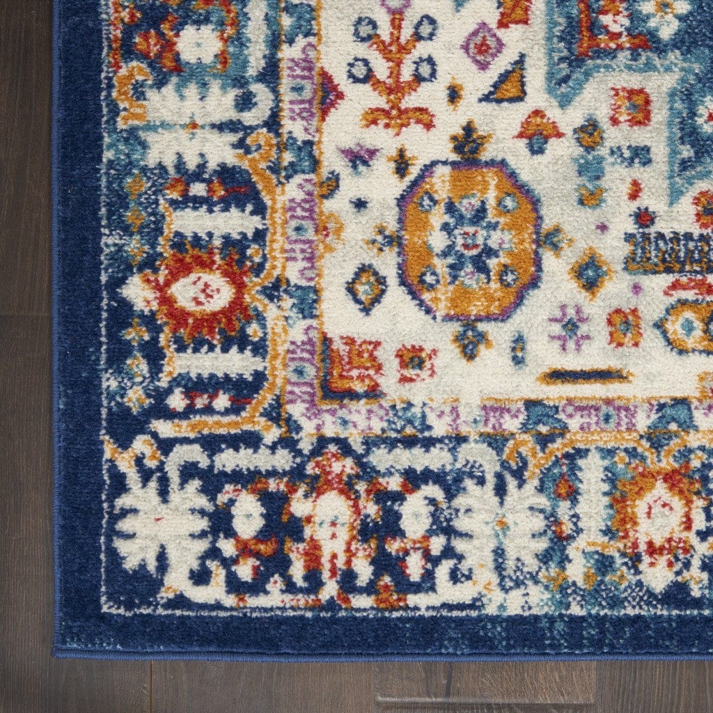 2’ X 8’ Blue And Ivory Medallion Runner Rug