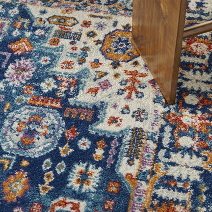 2’ X 8’ Blue And Ivory Medallion Runner Rug