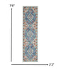 2’ X 8’ Ivory And Blue Floral Motifs Runner Rug