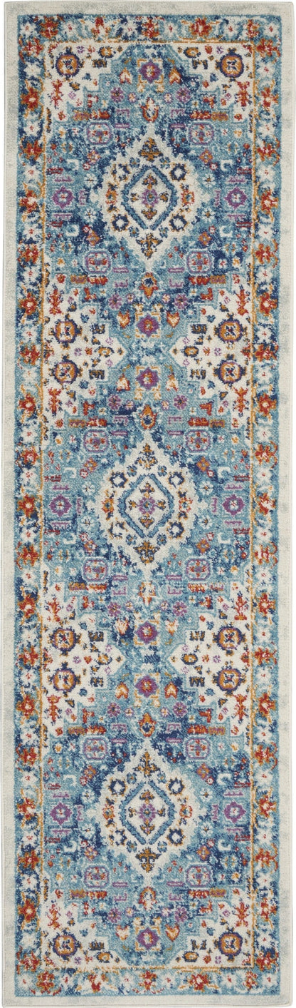 2’ X 8’ Ivory And Blue Floral Motifs Runner Rug