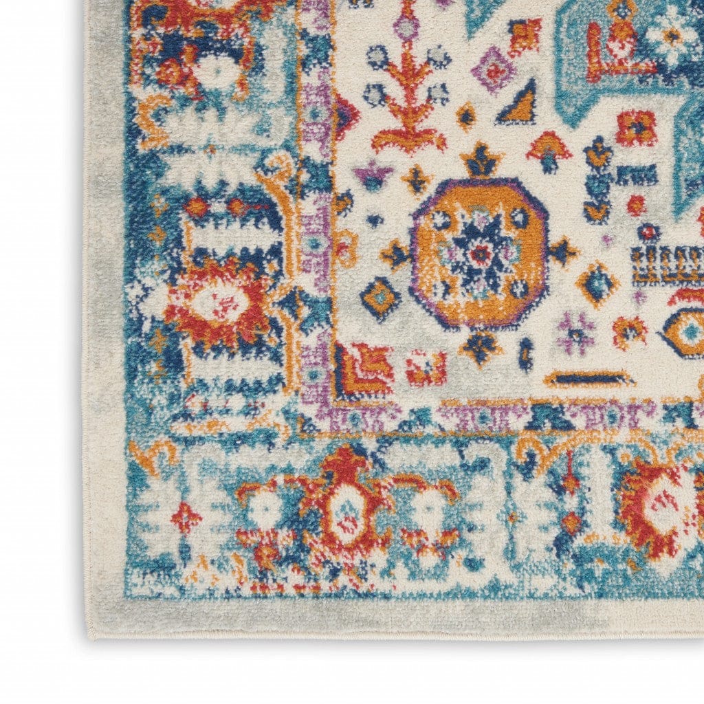 2’ X 8’ Ivory And Blue Floral Motifs Runner Rug