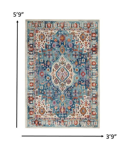 2’ X 8’ Ivory And Blue Floral Motifs Runner Rug