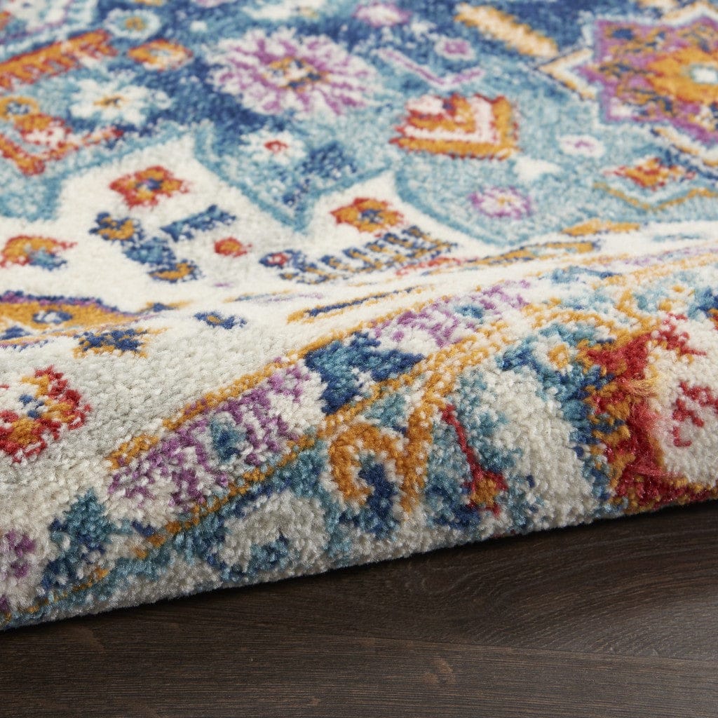 2’ X 8’ Ivory And Blue Floral Motifs Runner Rug