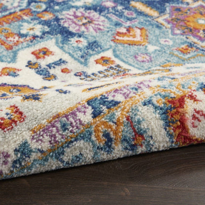 2’ X 8’ Ivory And Blue Floral Motifs Runner Rug