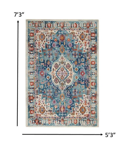 2’ X 8’ Ivory And Blue Floral Motifs Runner Rug