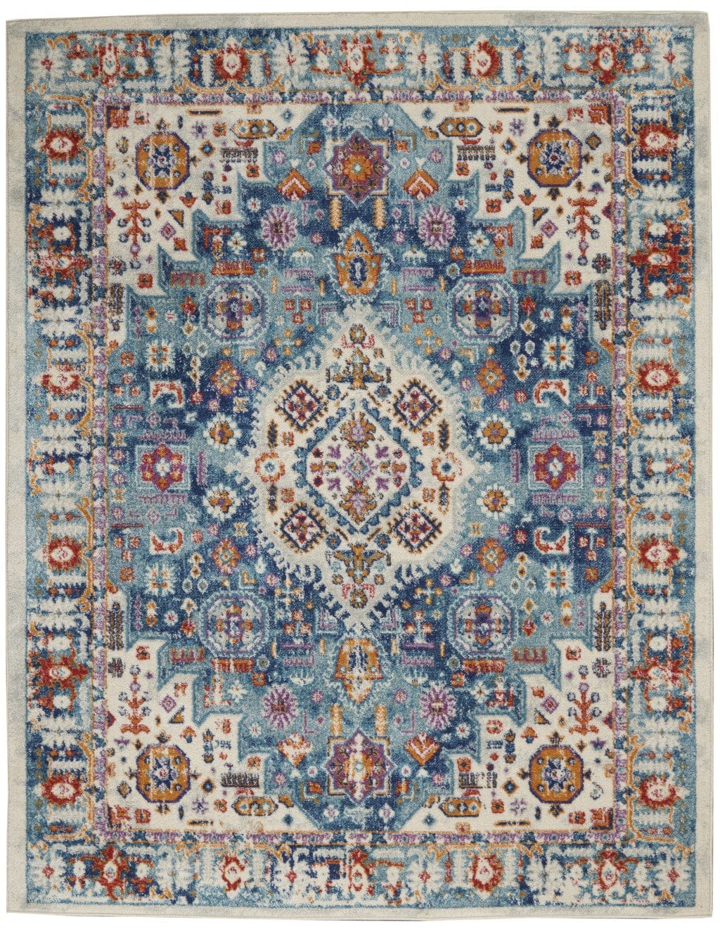 2’ X 8’ Ivory And Blue Floral Motifs Runner Rug