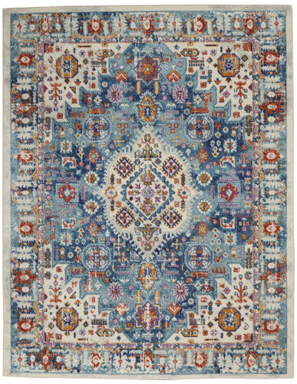 2’ X 8’ Ivory And Blue Floral Motifs Runner Rug