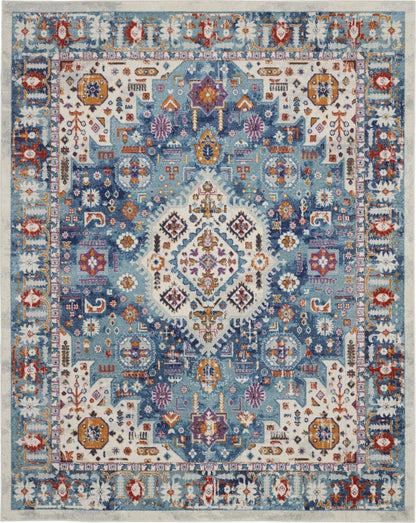 2’ X 8’ Ivory And Blue Floral Motifs Runner Rug