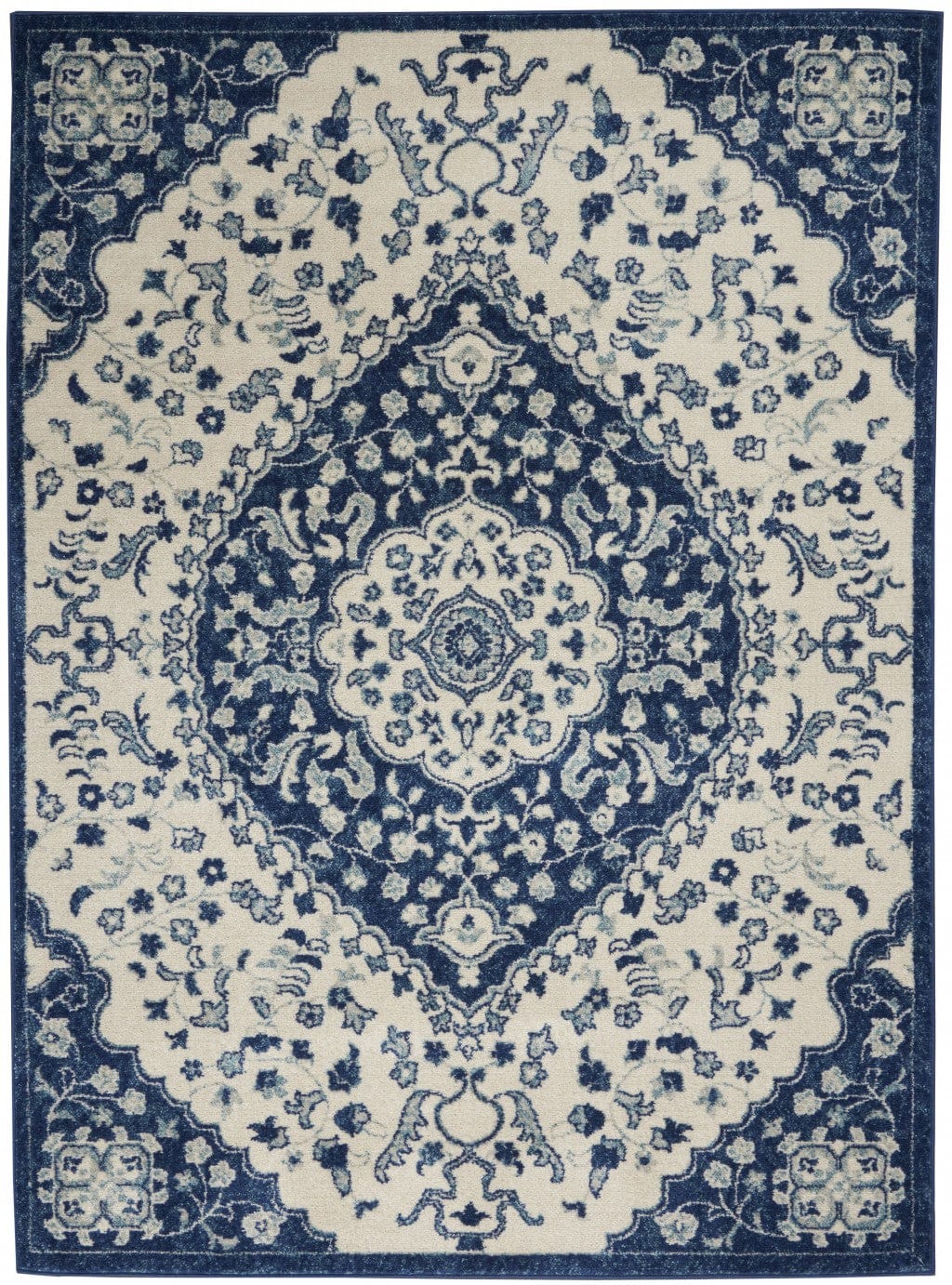 4’ X 6’ Ivory And Blue Medallion Area Rug