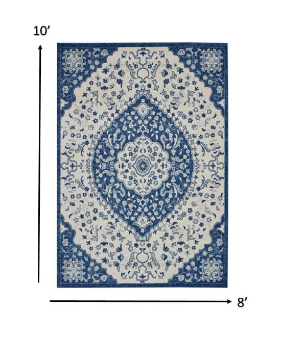 4’ X 6’ Ivory And Blue Medallion Area Rug