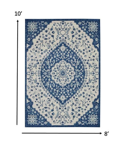 4’ X 6’ Ivory And Blue Medallion Area Rug