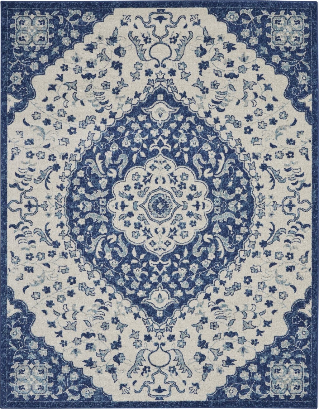 4’ X 6’ Ivory And Blue Medallion Area Rug