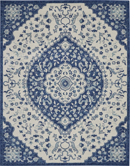 4’ X 6’ Ivory And Blue Medallion Area Rug