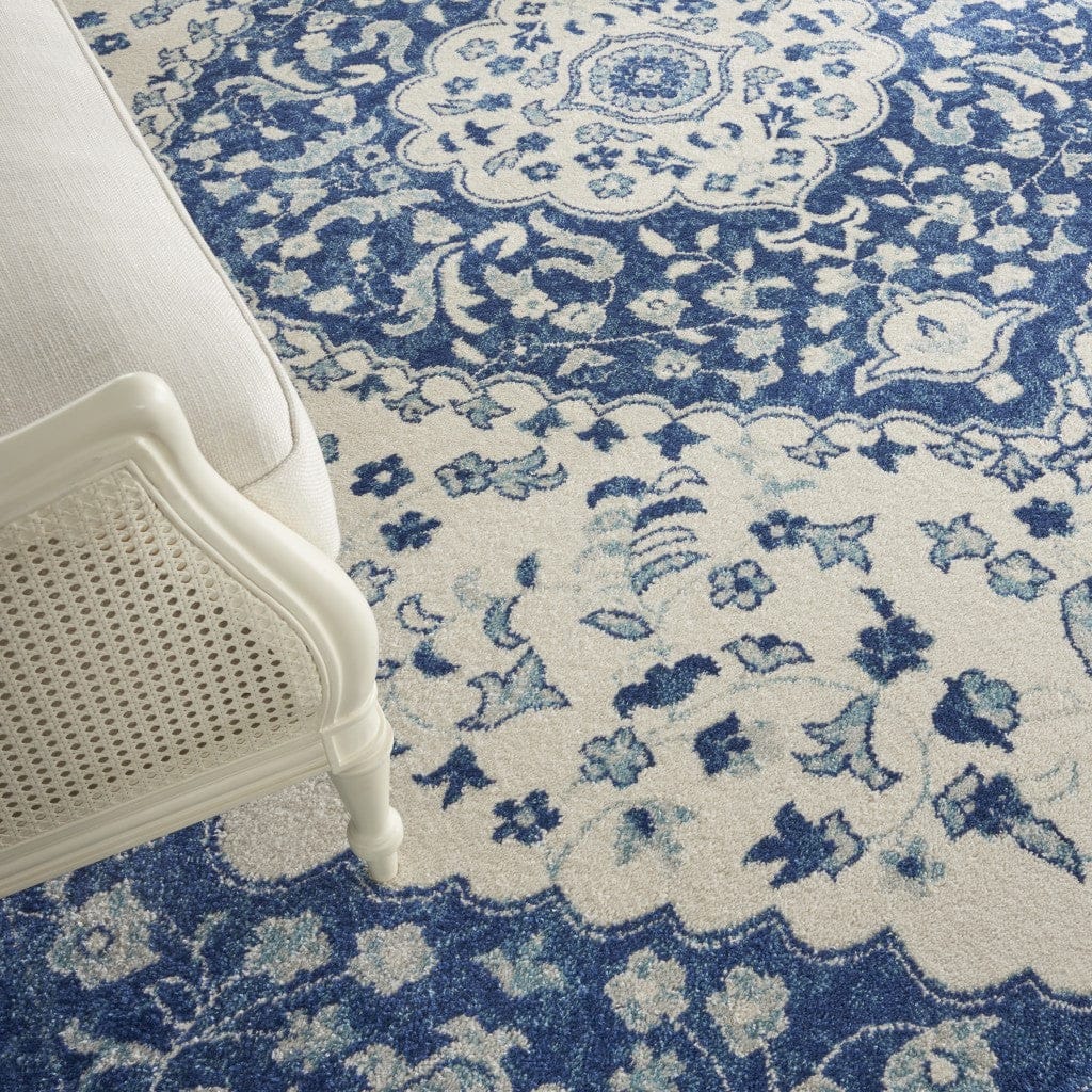 4’ X 6’ Ivory And Blue Medallion Area Rug