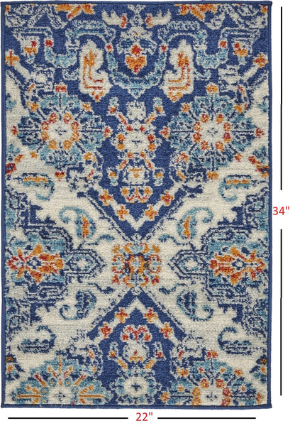2’ X 3’ Blue And Ivory Persian Patterns Scatter Rug