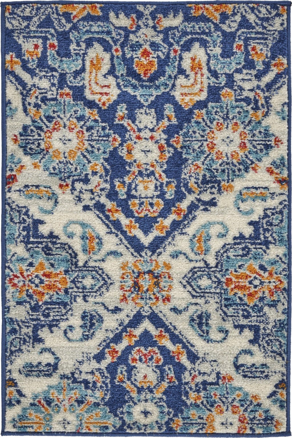 2’ X 3’ Blue And Ivory Persian Patterns Scatter Rug