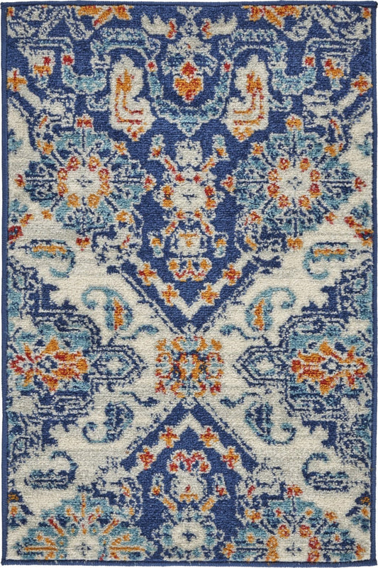 2’ X 3’ Blue And Ivory Persian Patterns Scatter Rug