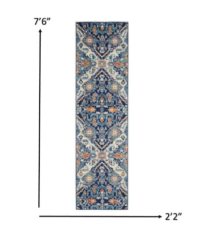 2’ X 3’ Blue And Ivory Persian Patterns Scatter Rug
