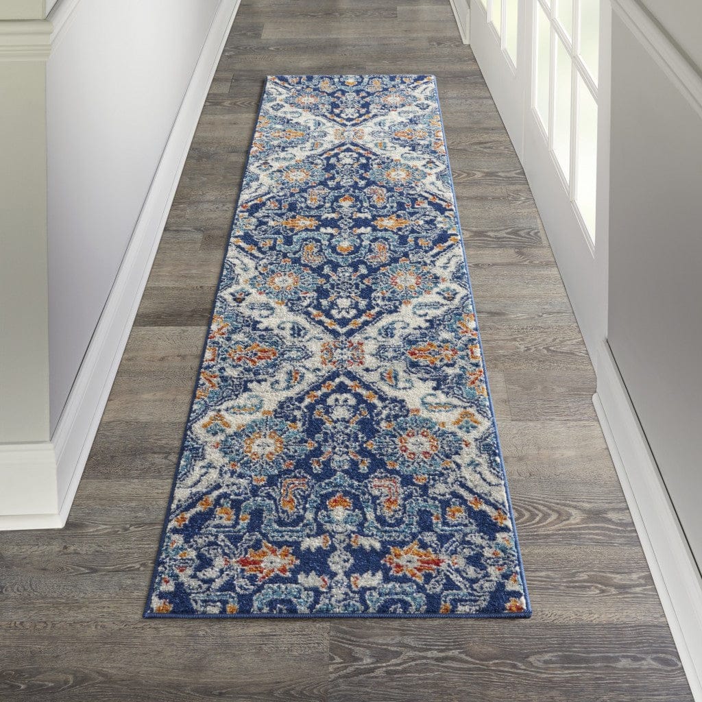 2’ X 3’ Blue And Ivory Persian Patterns Scatter Rug
