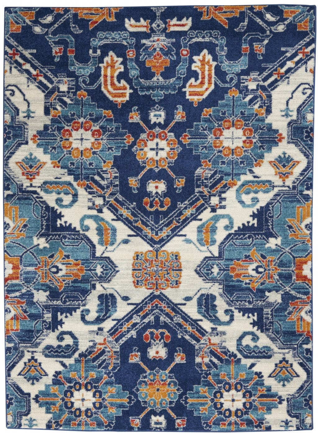 4’ X 6’ Blue And Ivory Persian Patterns Area Rug