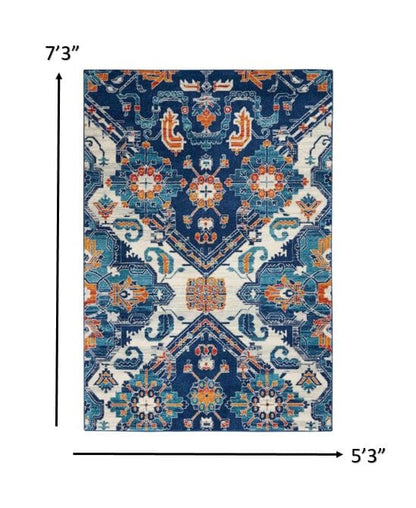 4’ X 6’ Blue And Ivory Persian Patterns Area Rug