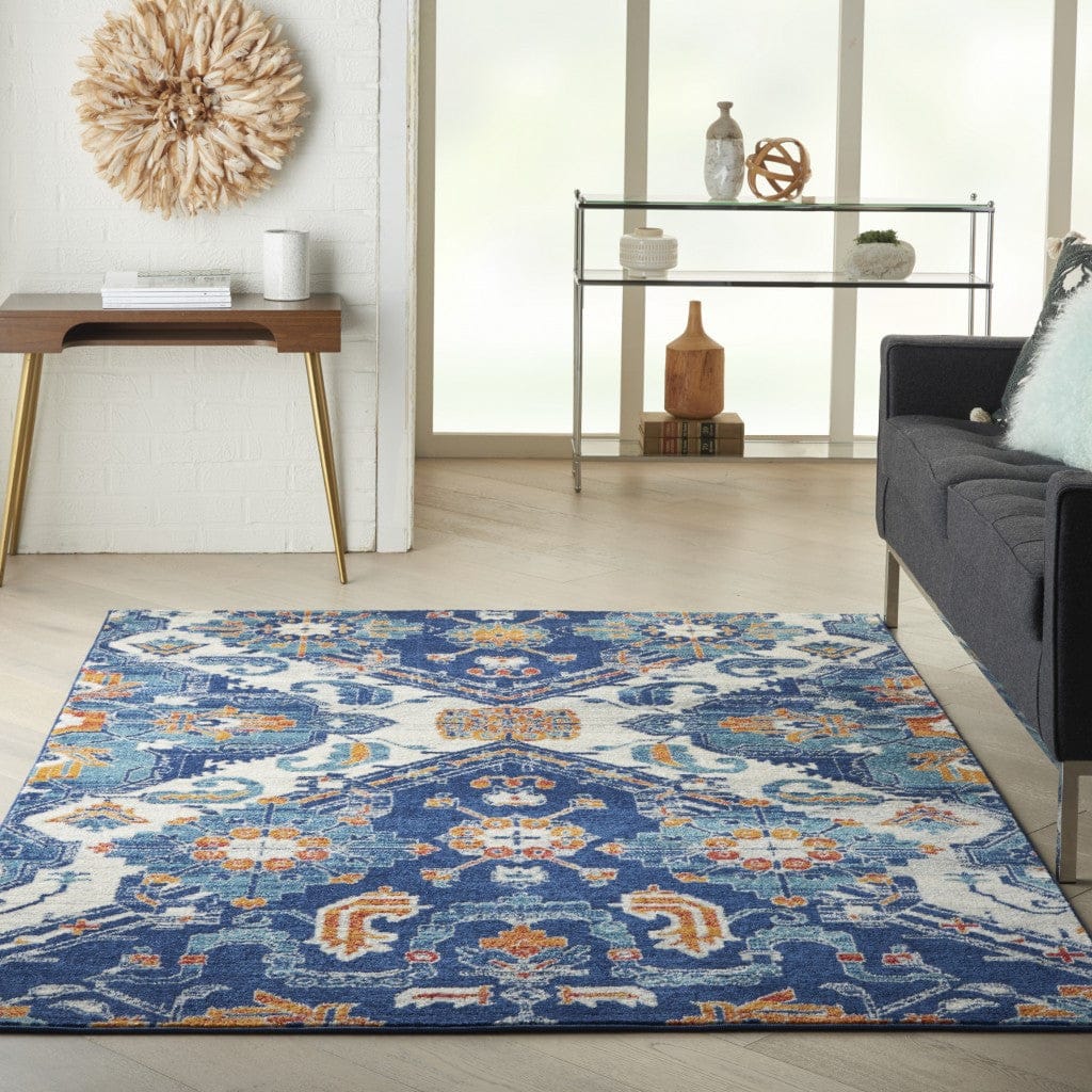 4’ X 6’ Blue And Ivory Persian Patterns Area Rug