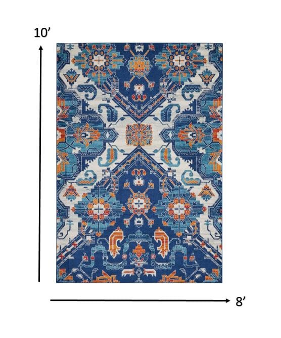 4’ X 6’ Blue And Ivory Persian Patterns Area Rug