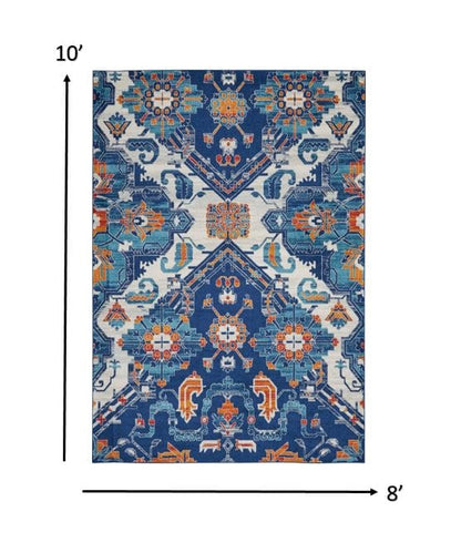 4’ X 6’ Blue And Ivory Persian Patterns Area Rug
