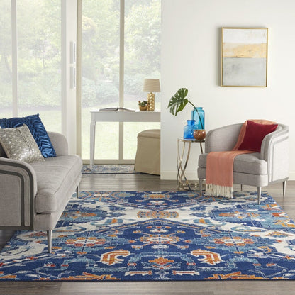 4’ X 6’ Blue And Ivory Persian Patterns Area Rug