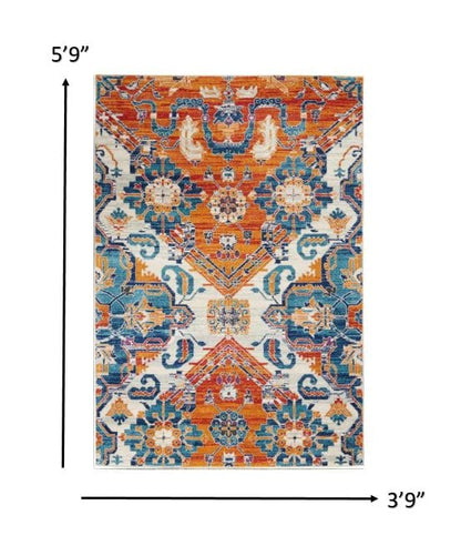 4’ X 6’ Ivory And Gold Floral Motif Area Rug