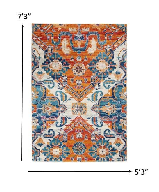 5’ X 7’ Ivory And Gold Floral Motif Area Rug