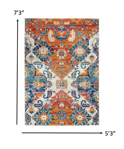 5’ X 7’ Ivory And Gold Floral Motif Area Rug