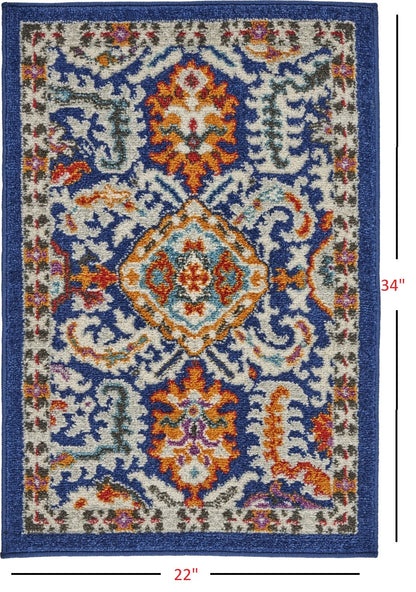 2’ X 3’ Blue And Gold Intricate Scatter Rug
