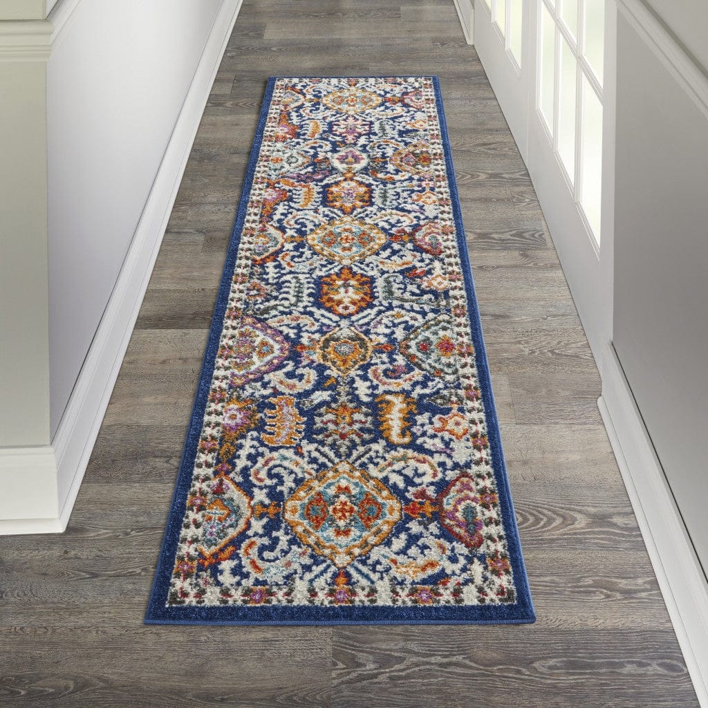 2’ X 3’ Blue And Gold Intricate Scatter Rug