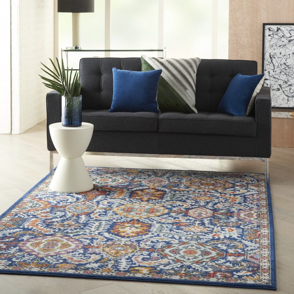 2’ X 3’ Blue And Gold Intricate Scatter Rug