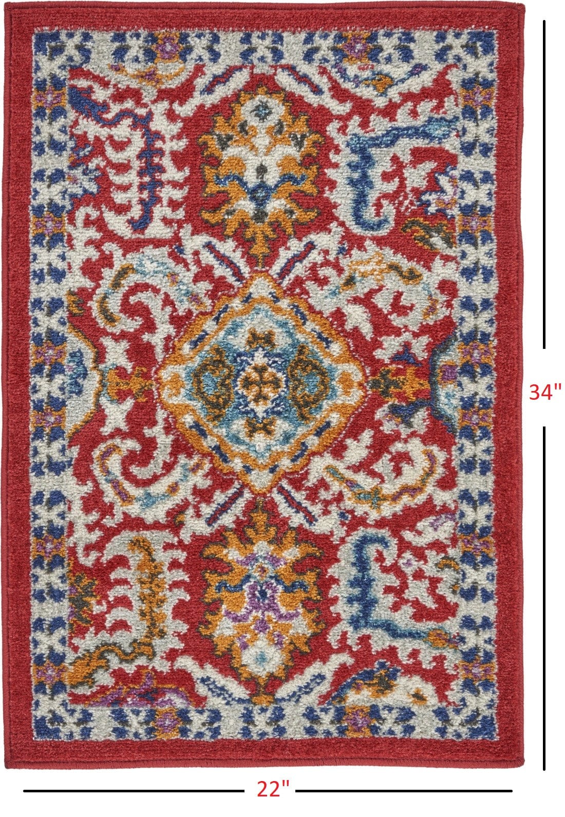 2’ X 3’ Red And Multicolor Decorative Scatter Rug