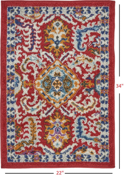 2’ X 3’ Red And Multicolor Decorative Scatter Rug